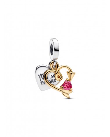 Charm Pandora Colgante Doble Corazón Grabable y Flecha 763622C01