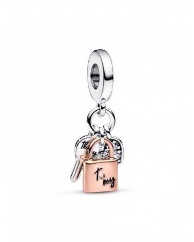 Charm Pandora Colgante Triple Llave, Candado y Corazón en Dos Tonos 782506C01