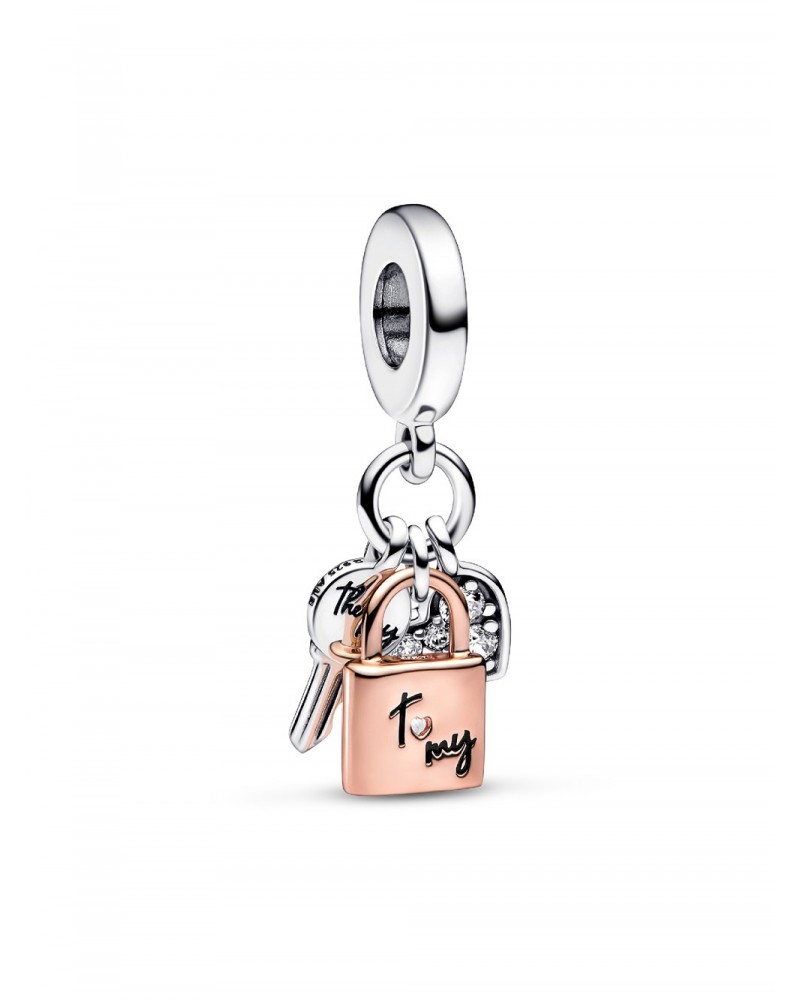 Charm Pandora Colgante Triple Llave, Candado y Corazón en Dos Tonos 782506C01