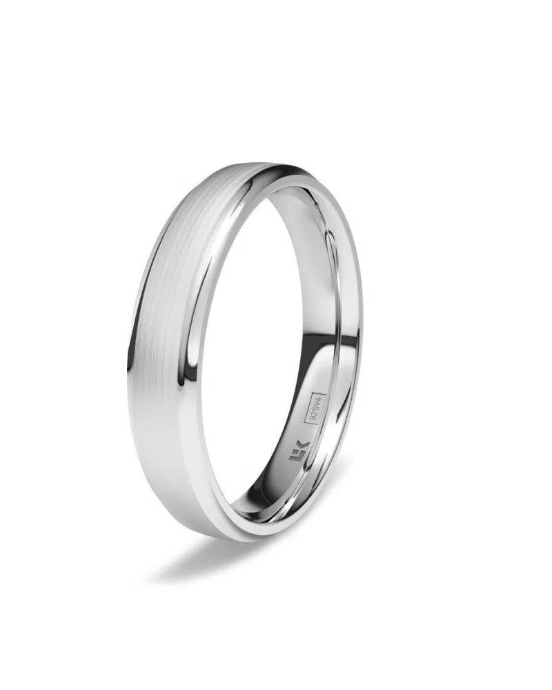 Alianza de boda plata 925 4 mm redondeada satinada y brillo