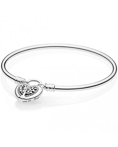 Pulsera rígida Pandora de plata con cierre corazón colgante 597101