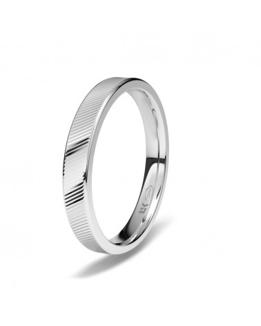 Alianza de boda oro blanco 18k 3 mm plana rayada en diagonal