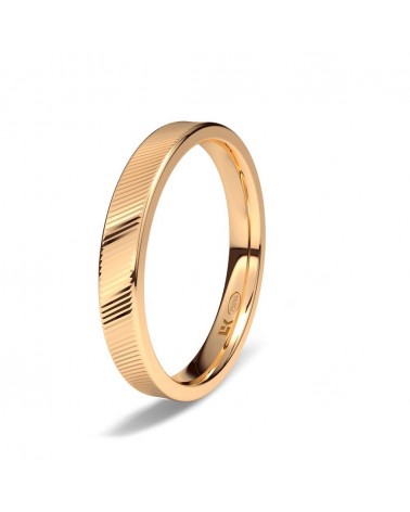 Alianza de boda oro rojo 18k 3 mm plana rayada en diagonal