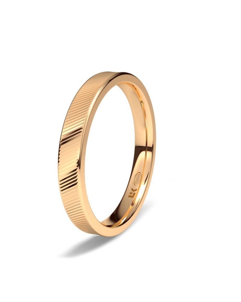 Alianza de boda oro rojo 18k 3 mm plana rayada en diagonal