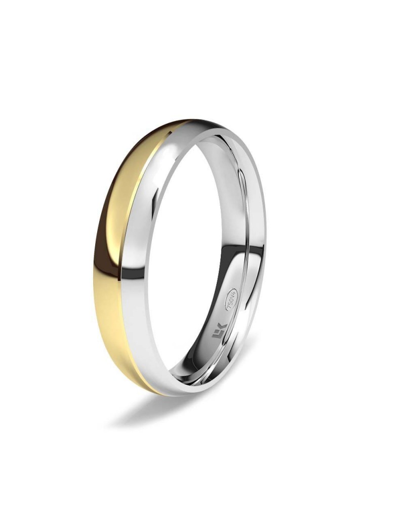 Alianza de boda bicolor oro amarillo y blanco 18k 4 mm almendrada