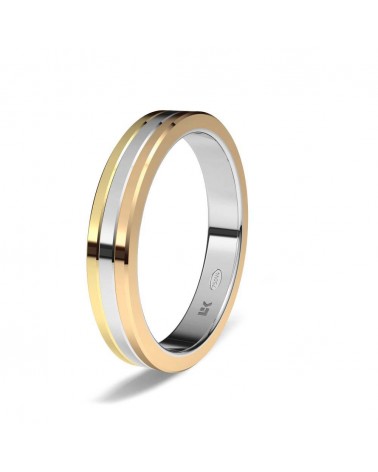 Alianza de boda tricolor oro 18k 3,5 mm recta ligera