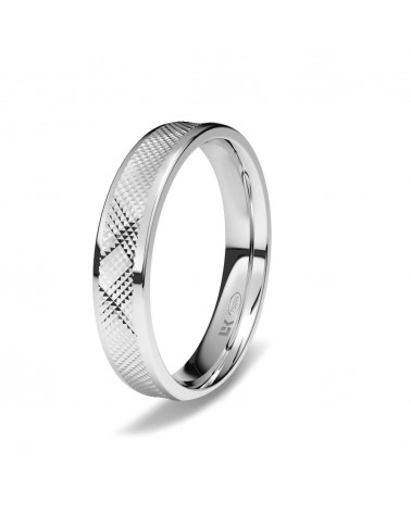 Alianza de boda oro blanco 18k 4 mm plana labrada mimbre