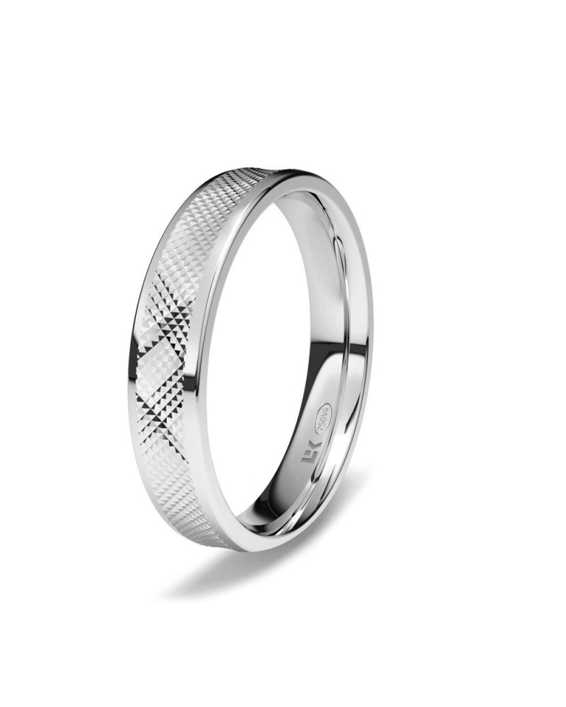 Alianza de boda oro blanco 18k 4 mm plana labrada mimbre