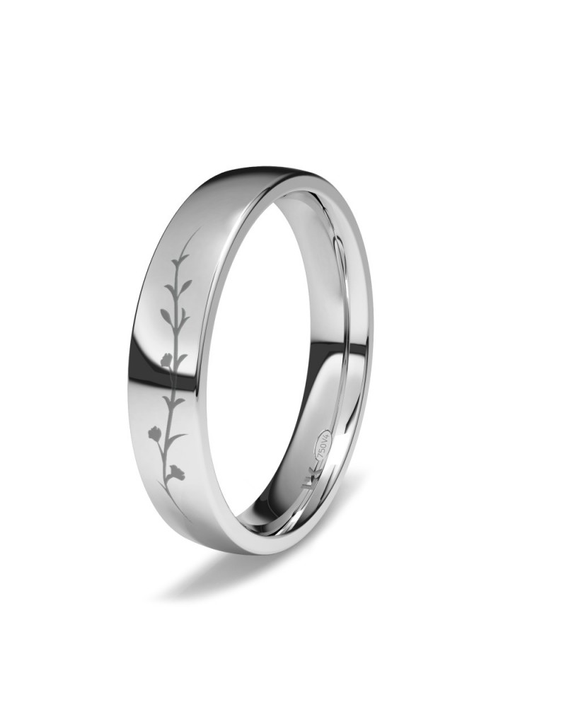 Alianza de boda oro blanco 18k 4 mm con ramas florales