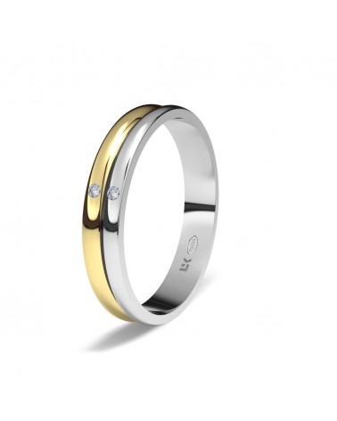 Alianza de boda bicolor oro 18k 3,5 mm Sorolla con 2 diamantes