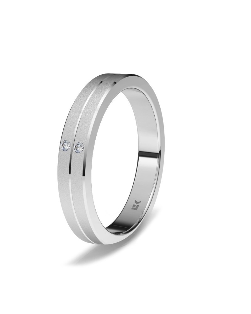 Alianza de boda oro blanco 18k 3,5 mm con 2 diamantes en paralelo