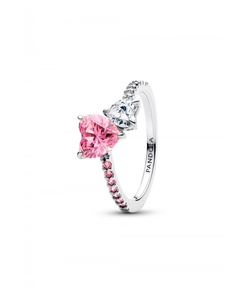 Anillo Pandora Brillante Doble Corazón Rosa y Transparente 191198C02