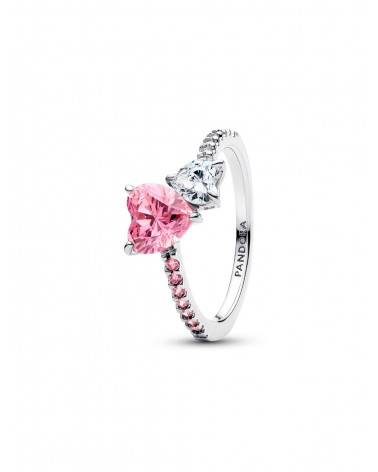 Anillo Pandora Brillante Doble Corazón Rosa y Transparente 191198C02