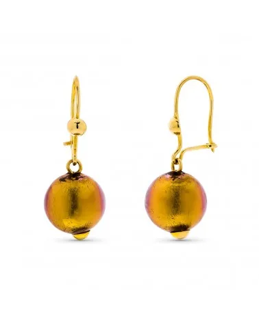 Pendientes oro 18k amarillo bola de cristal de Murano 10 mm