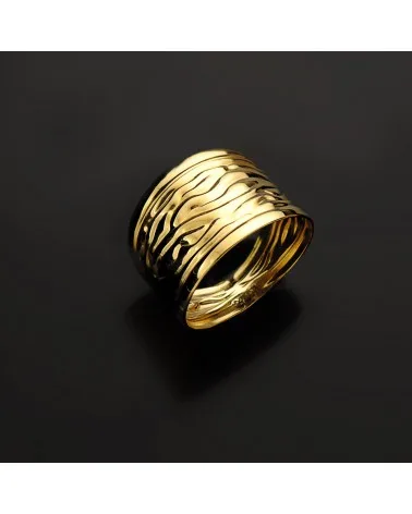 Sortija oro 18k amarillo trazada con ondas brillo ancho 13 mm