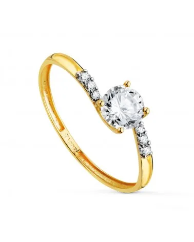 Solitario oro 18k bicolor 4 garras con circonita 5 mm