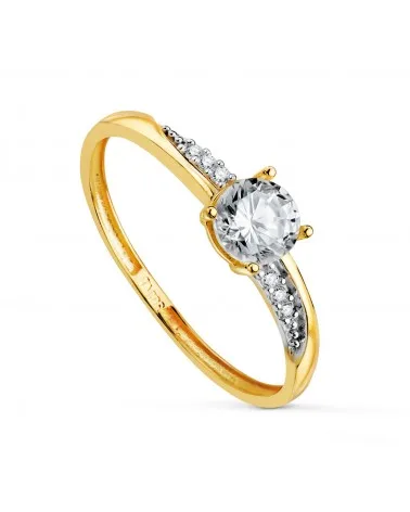 Solitario oro 18k bicolor 4 garras con circonita 5,5 mm