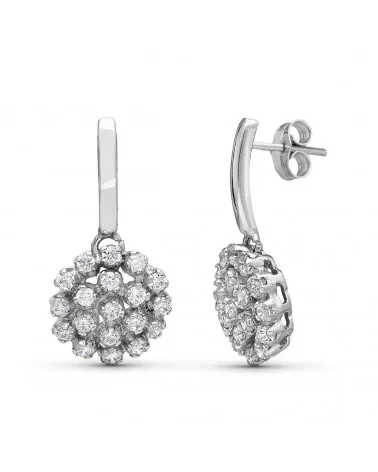 Pendientes oro 18k blanco cuajo circonitas 13 mm