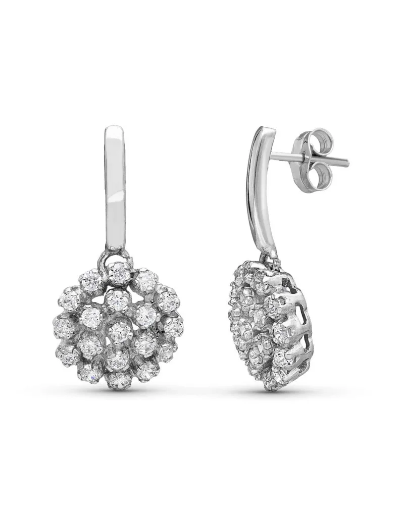 Pendientes oro 18k blanco cuajo circonitas 13 mm