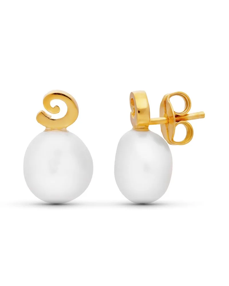 Pendientes oro 18k amarillo perla barroca cierre presión