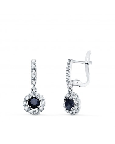 Pendientes oro 18k piedra color zafiro y circonitas