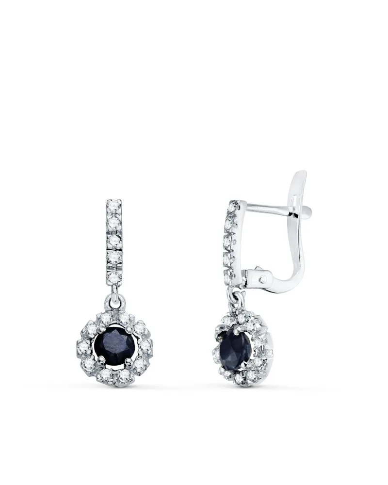 Pendientes oro 18k piedra color zafiro y circonitas