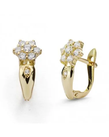 Pendientes oro 18k bicolor circonita 15x7 mm