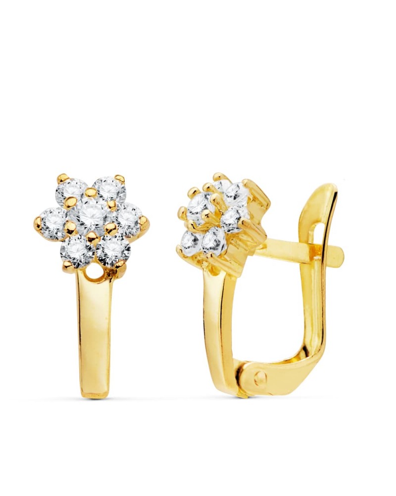 Pendientes oro 18k cuajo circonita 13x6 mm