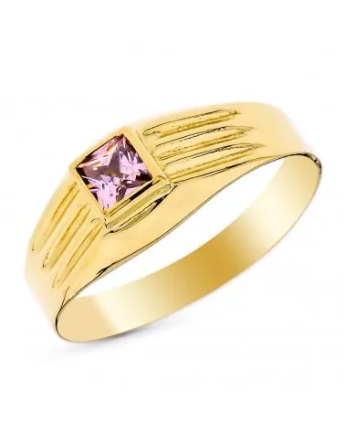 Sello oro 18k amarillo pequeño piedra rosa cuadrada