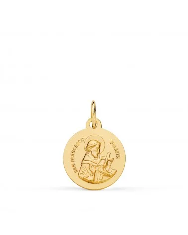 Medalla oro 18k amarillo San Francisco de Asís lisa matizada