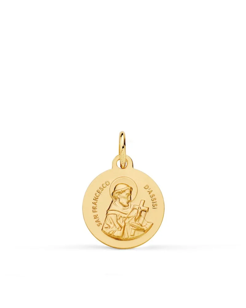 Medalla oro 18k amarillo San Francisco de Asís lisa matizada