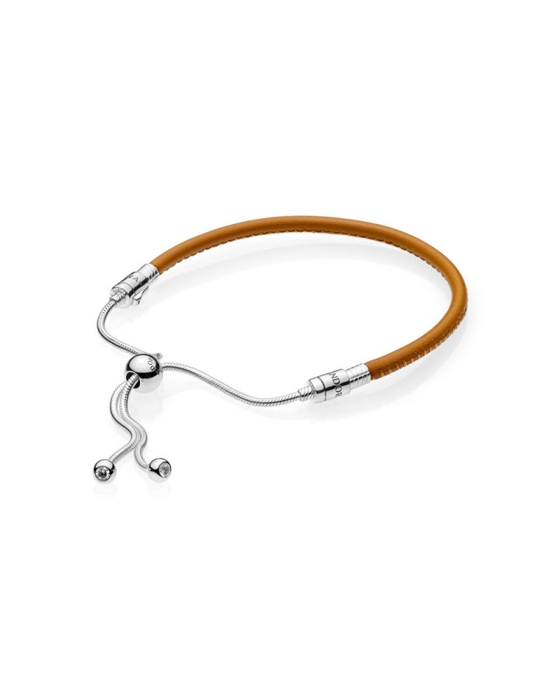 Pulsera Pandora de cuero marrón con cierre ajustable de plata 597225CGT - 2
