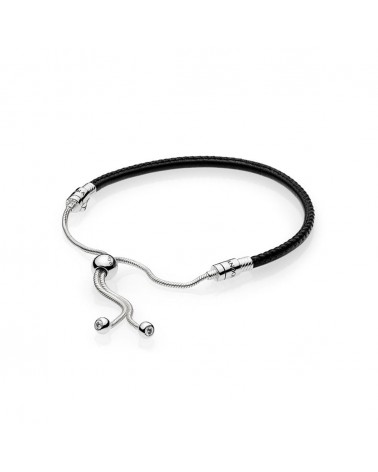 Pulsera Pandora de cuero negro con cierre ajustable de plata 597225CBK - 2