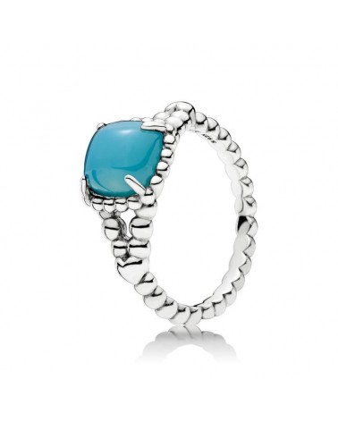 Anillo Pandora de plata con piedra turquesa y corazones 197188NSC