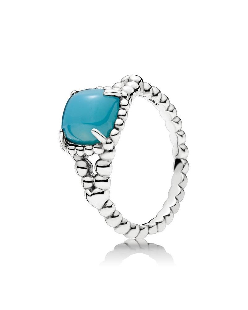 Anillo Pandora de plata con piedra turquesa y corazones 197188NSC