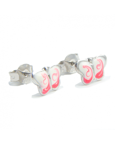 PENDIENTES MARIPOSA PLATA ROSA Y BLANCA PEQUEÑA