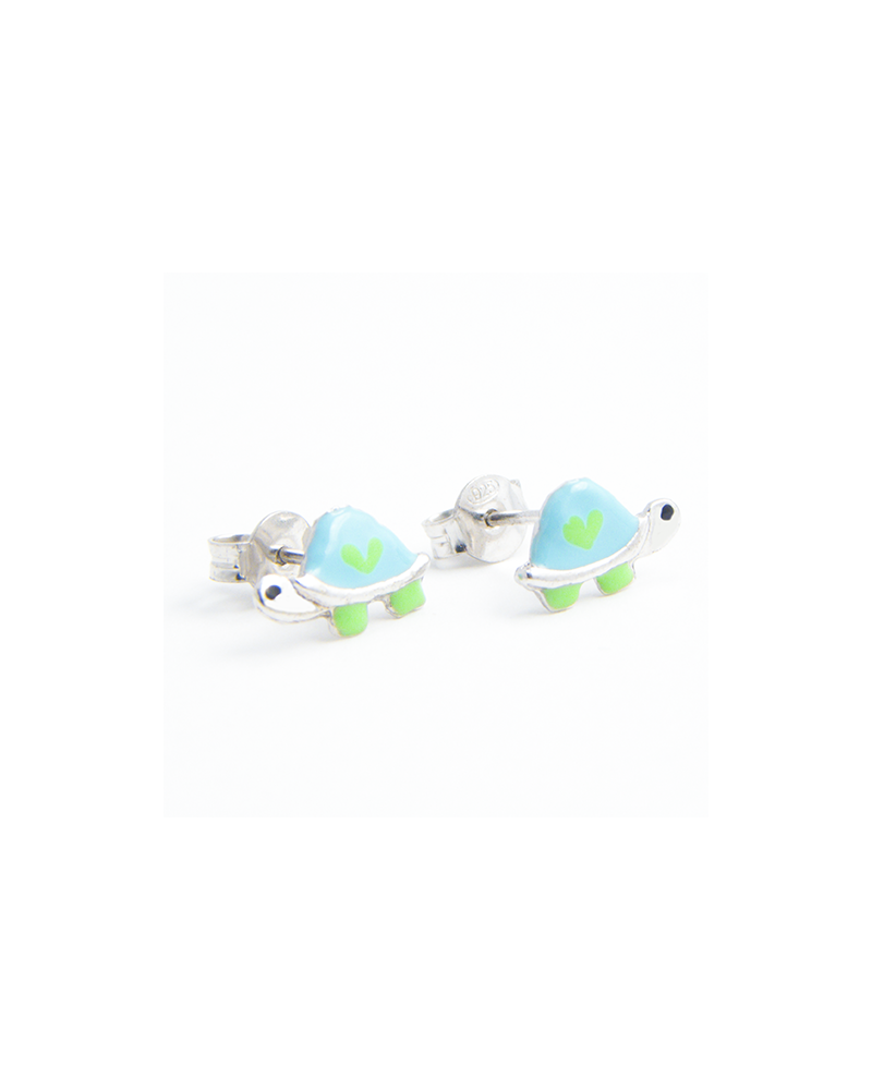 PENDIENTES TORTUGA AZUL CON CORAZON PLATA PEQUEÑOS