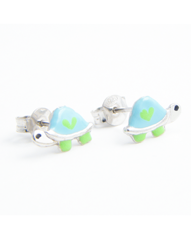 PENDIENTES TORTUGA AZUL CON CORAZON PLATA PEQUEÑOS