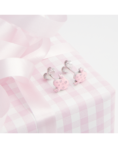 PENDIENTES POLLITO ROSA CON CIRCONITAS EN PLATA 