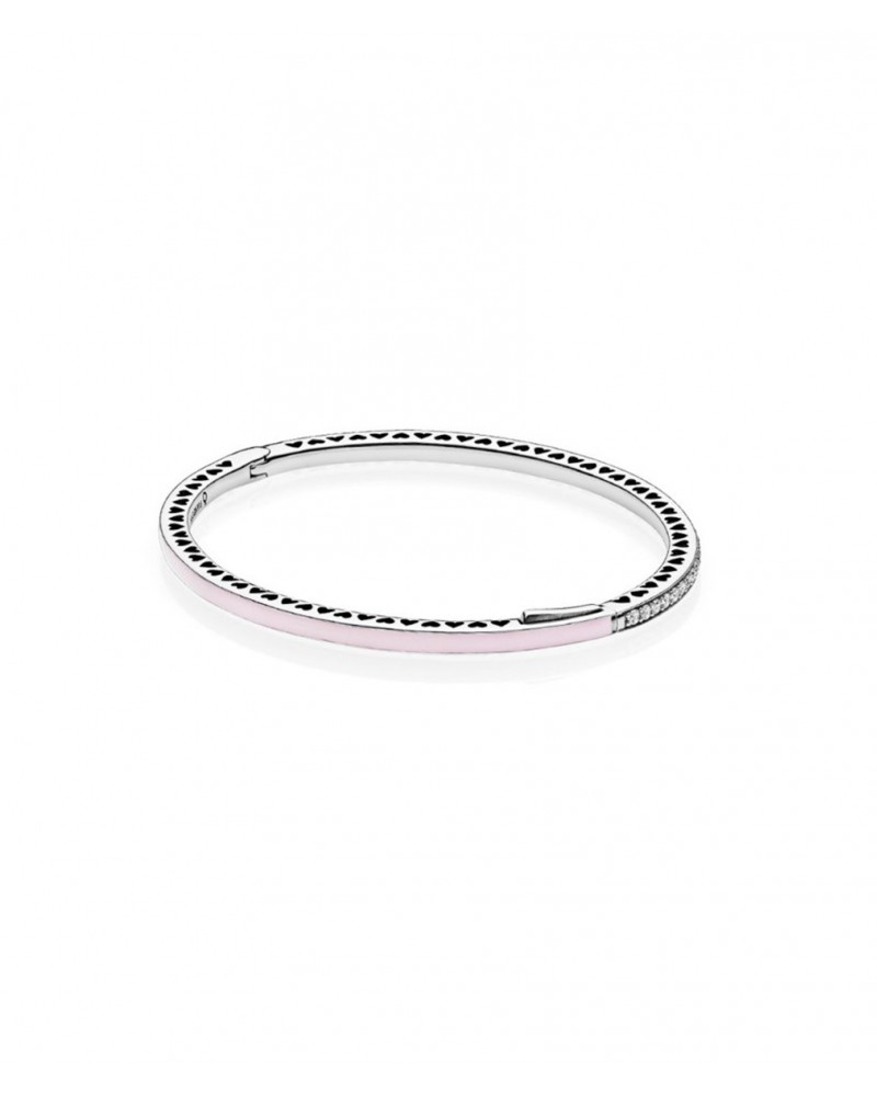 Pulsera rígida Pandora corazones calados esmalte rosa y circonitas 590537EN68