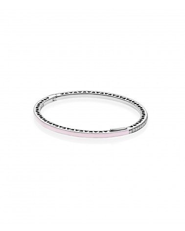 Pulsera rígida Pandora corazones calados esmalte rosa y circonitas 590537EN68