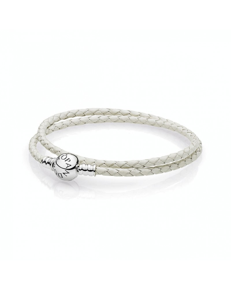 Pulsera Pandora de cuero doble blanco con cierre de plata 590745CIW