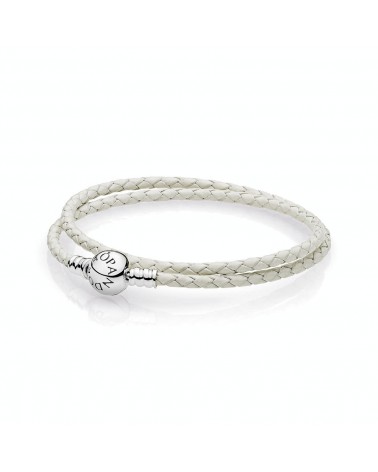 Pulsera Pandora de cuero doble blanco con cierre de plata 590745CIW