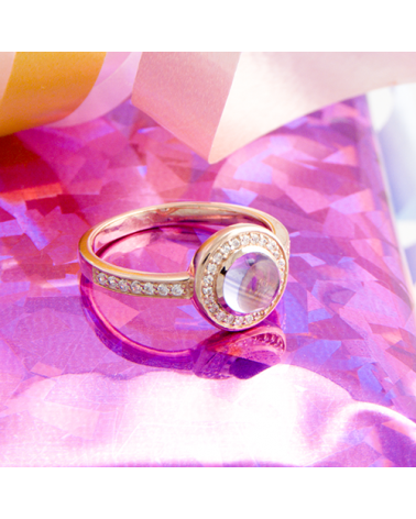 ANILLO DE PLATA ROSA PIEDRA ROSA Y CIRCONITAS