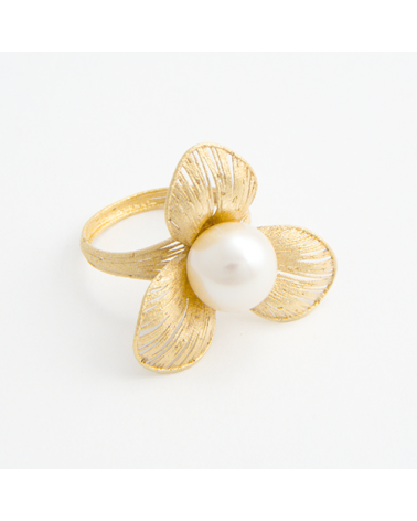 ANILLO FLOR DE ORO AMARILLO CON PERLA