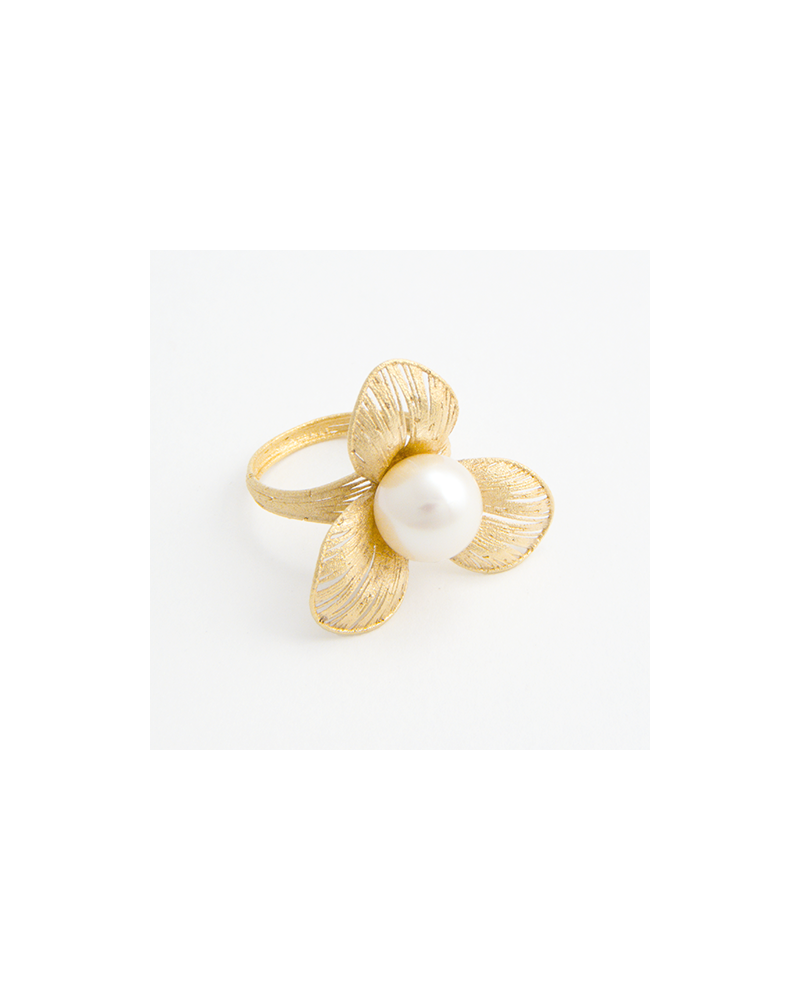 ANILLO FLOR DE ORO AMARILLO CON PERLA