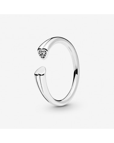 Anillo Pandora de plata de diseño abierto con dos corazones 196572CZ
