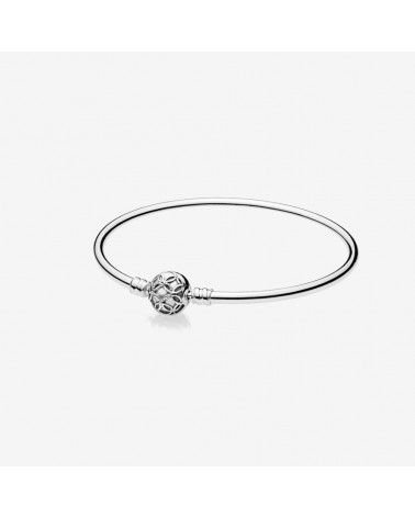 Pulsera Pandora rígida de plata de primera ley con cierre redondo