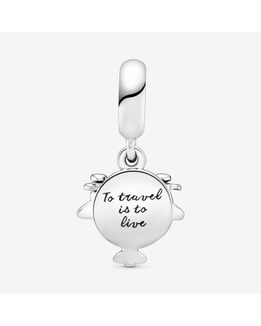Charm Pandora colgante avioneta con esmalte azul y grabado «to travel is to live» 798027CZ