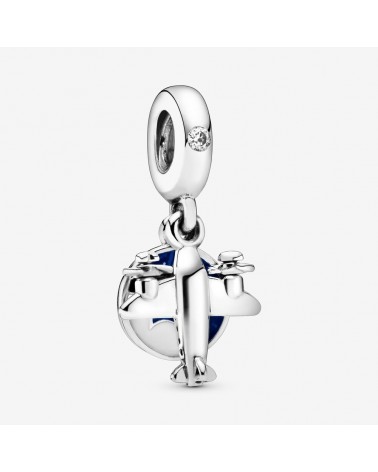 Charm Pandora colgante avioneta con esmalte azul y grabado «to travel is to live» 798027CZ